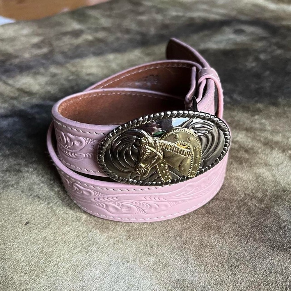 Nocona pink leather pony belt Sz xs